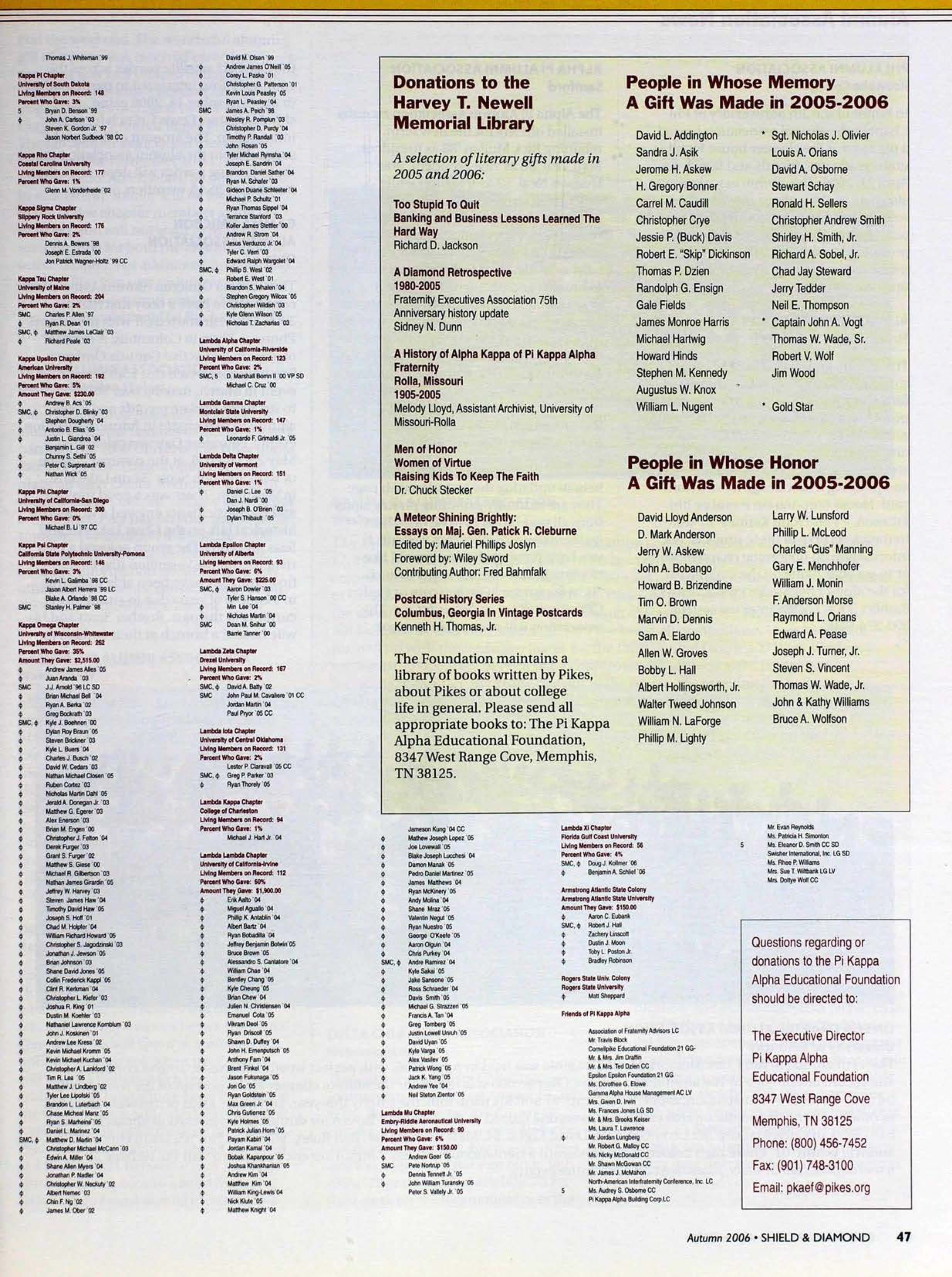 People in Whose Honor a Gift was Made in 2005-2006